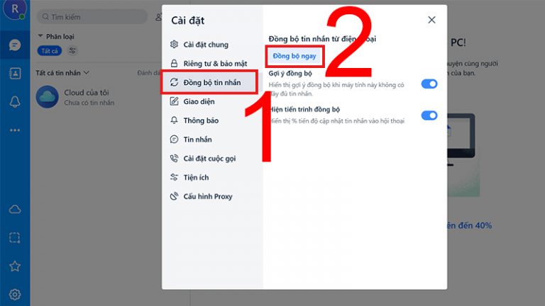 Vào phần đồng bộ dữ liệu