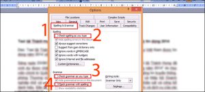 Bỏ tích chọn các mục tại tab Spelling & Grammar