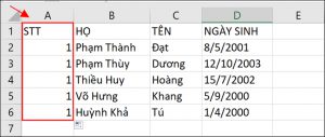 Di chuột tới các ô còn lại