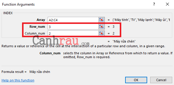 Nhập vào các giá trị như hình