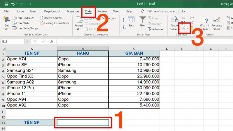 Chọn Data Validation