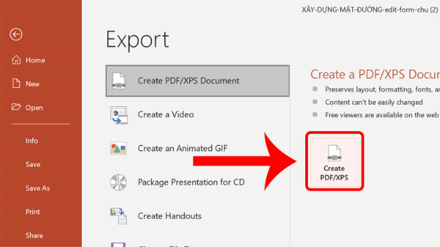Chọn Create PDF/XPS