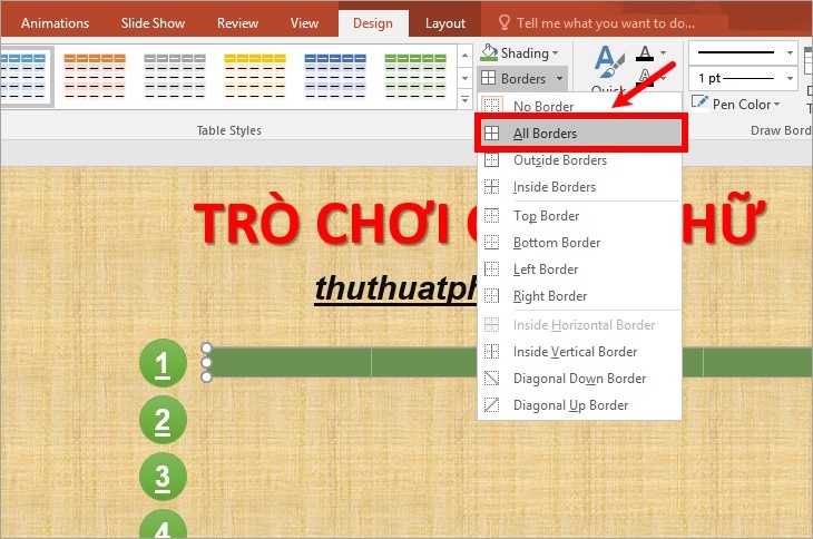 Chọn All Borders