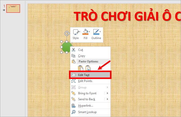 Chọn phần Edit Text 