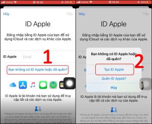 Chọn phần Bạn không có ID Apple