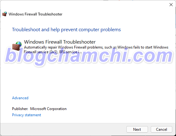 Sử dụng ứng dụng Windows Firewall Troubleshooter 