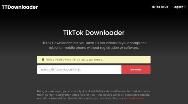 Truy cập thang web TikTok Downloader