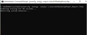 Bạn gõ lệnh powercfg -energy -output c:UsersACKDesktopPower_Report.html