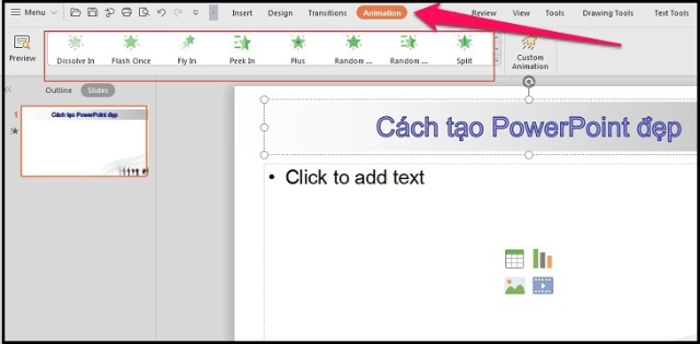 Cách thêm các hiệu ứng Animation cho PowerPoint