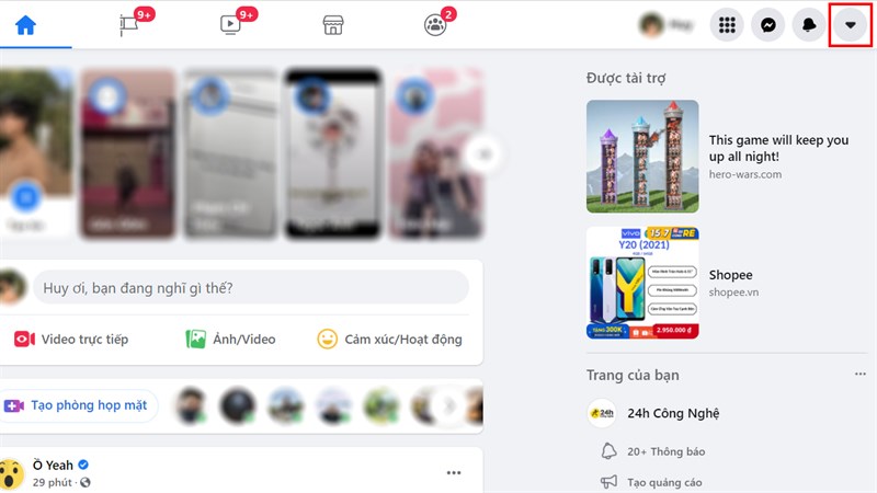 Vào mục Tài khoản ở Facebook