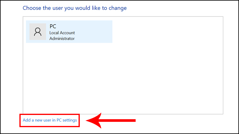 Chọn Add a new user in PC settings