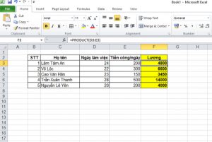 Công thức của hàm Product trong Excel