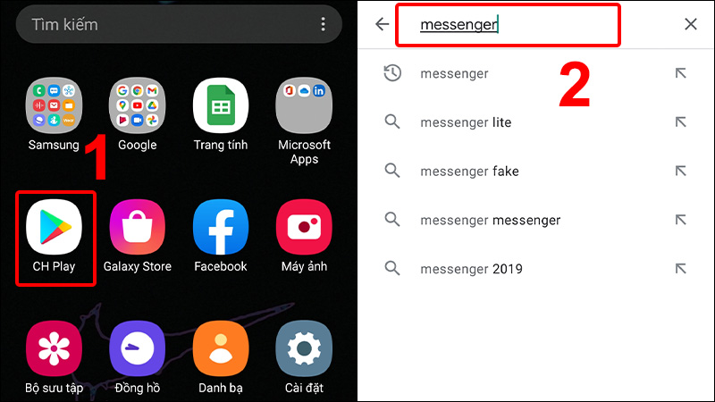 Gõ Messenger vào ô tìm kiếm ở CH Play