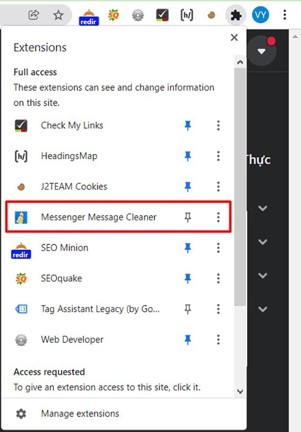 Chọn dòng Messenger Message Cleaner