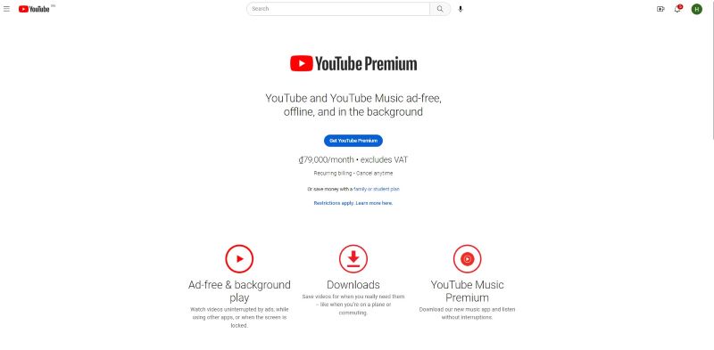 Chọn Get Youtube Premium