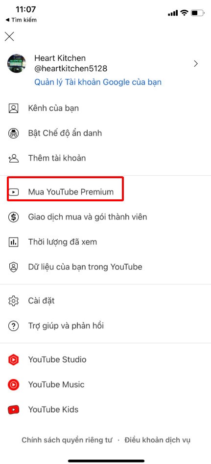 Ấn vào Mua Youtube Premium
