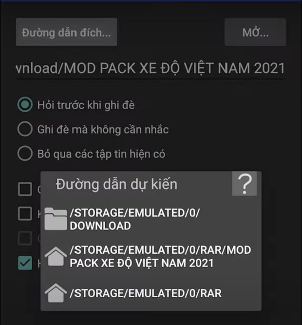 Chọn nơi lưu file giải nén