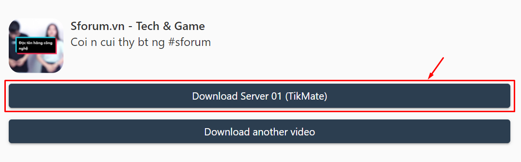 Nhấn vào Download Server 01 (TikMate)