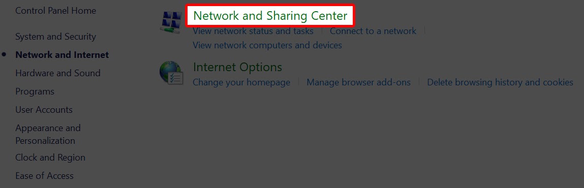 Vào phần Network and Sharing Center
