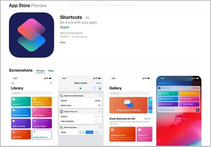 Tải ứng dụng Shortcuts về máy