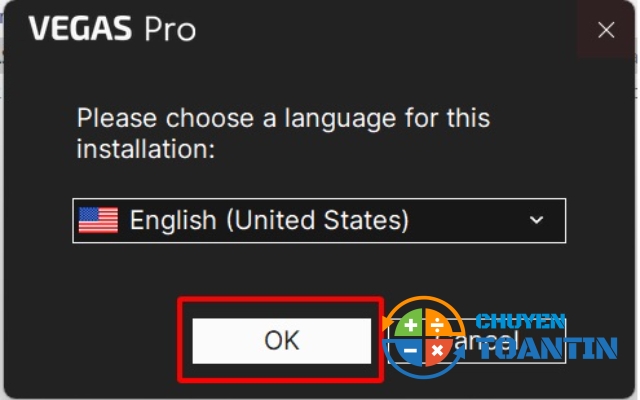 Để ngôn ngữ mặc định là English rồi chọn OK