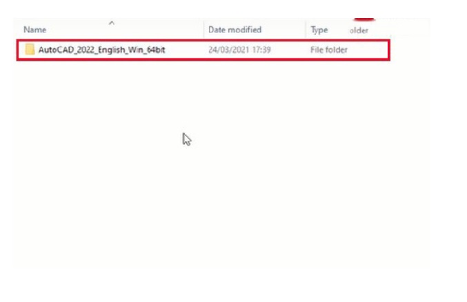 Nhấn chuột để mở file “AutoCAD_2022_English_Win_64bit