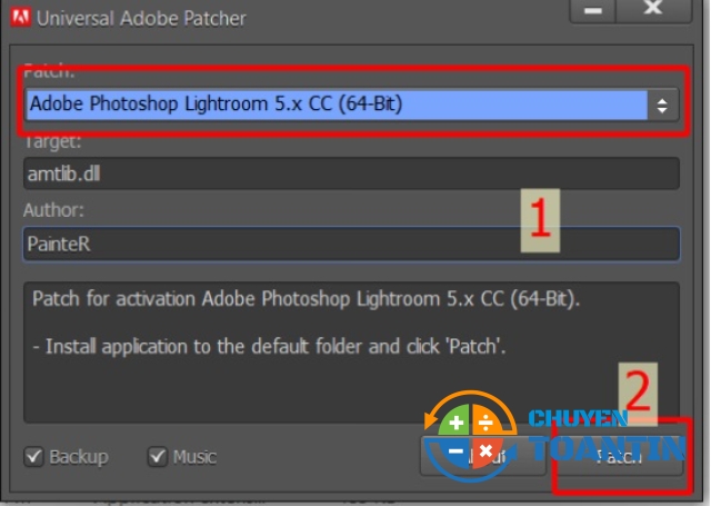 Chọn Adobe Photoshop Lightroom 5x CC (64-Bit) rồi sau đó chọn Patch