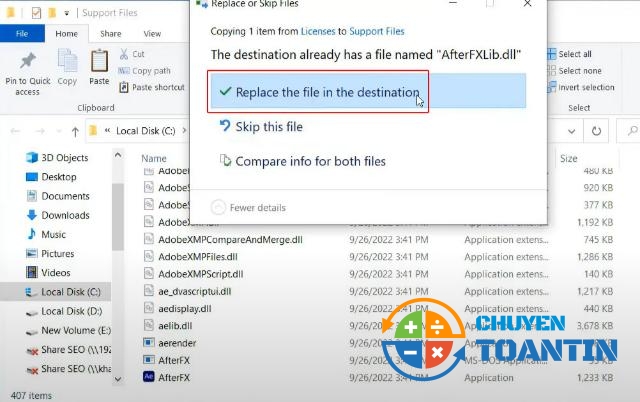 Chọn Replace the file…