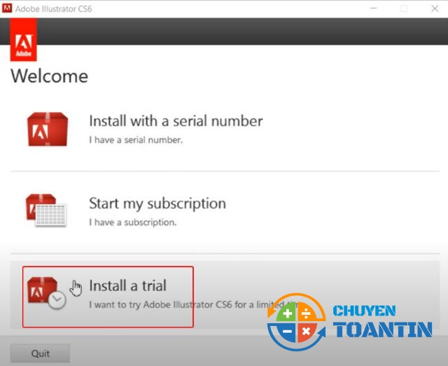 Click chọn Install a trial