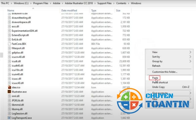 Paste vào thư mục Adobe Illustrator 2018