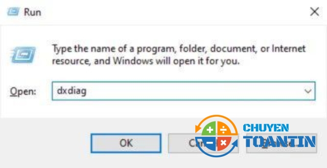 Nhập lệnh dxdiag vào rồi chọn OK